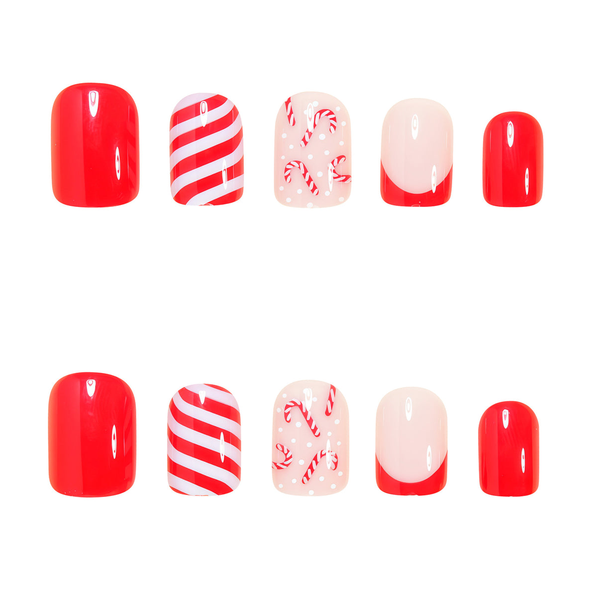 Festive Candy Cane Press-On Nail Art Set Acalora
