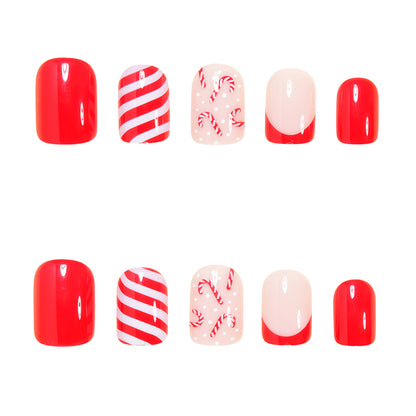 Festive Candy Cane Press-On Nail Art Set Acalora