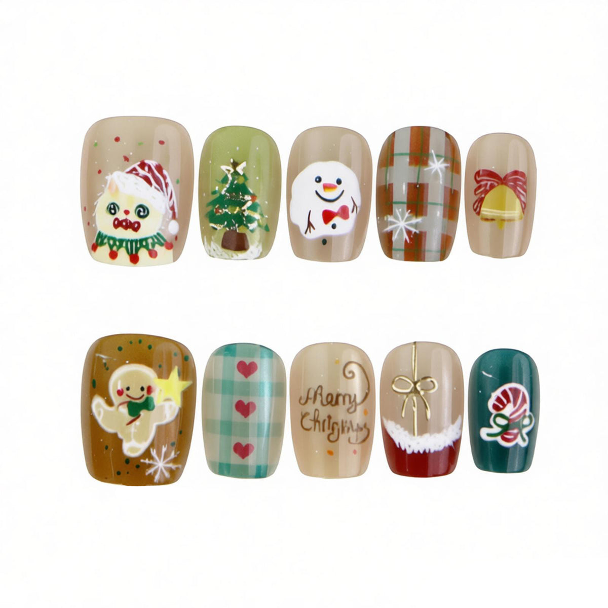 Festive Holiday Themed Press-On Nail Set Acalora