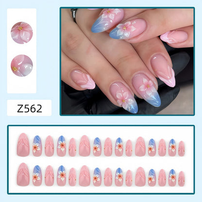 Artificial nails with floral designs and elegant color gradient Acalora