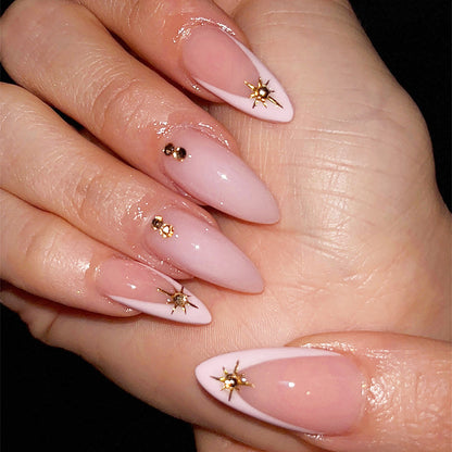 Stylish Press-On Nail Art Set with Floral and Gem Accents Acalora