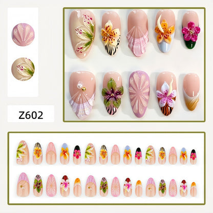 Artificial nails with floral design and 3D applications Acalora
