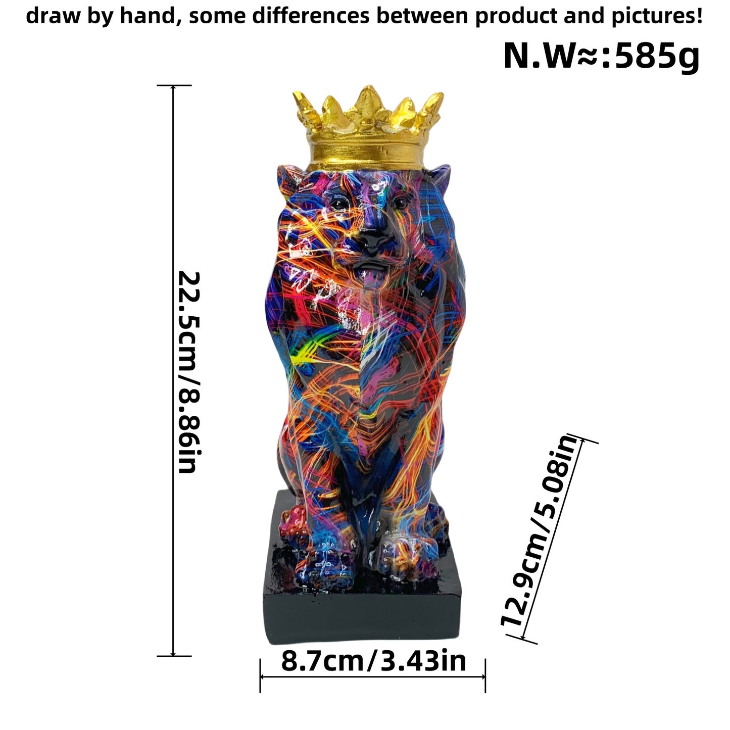 Colorful Lion Sculpture with Crown Acalora