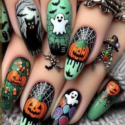 Halloween Nail Art Set with Creative Designs and Sparkling Details Acalora