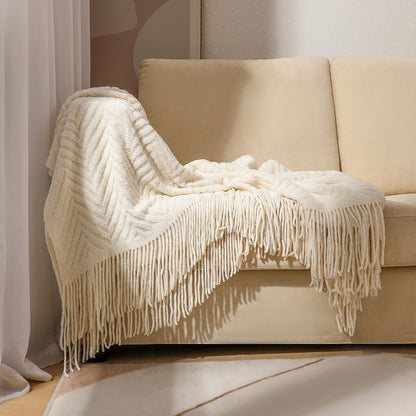 Unisex Textured Fringe Throw Blanket