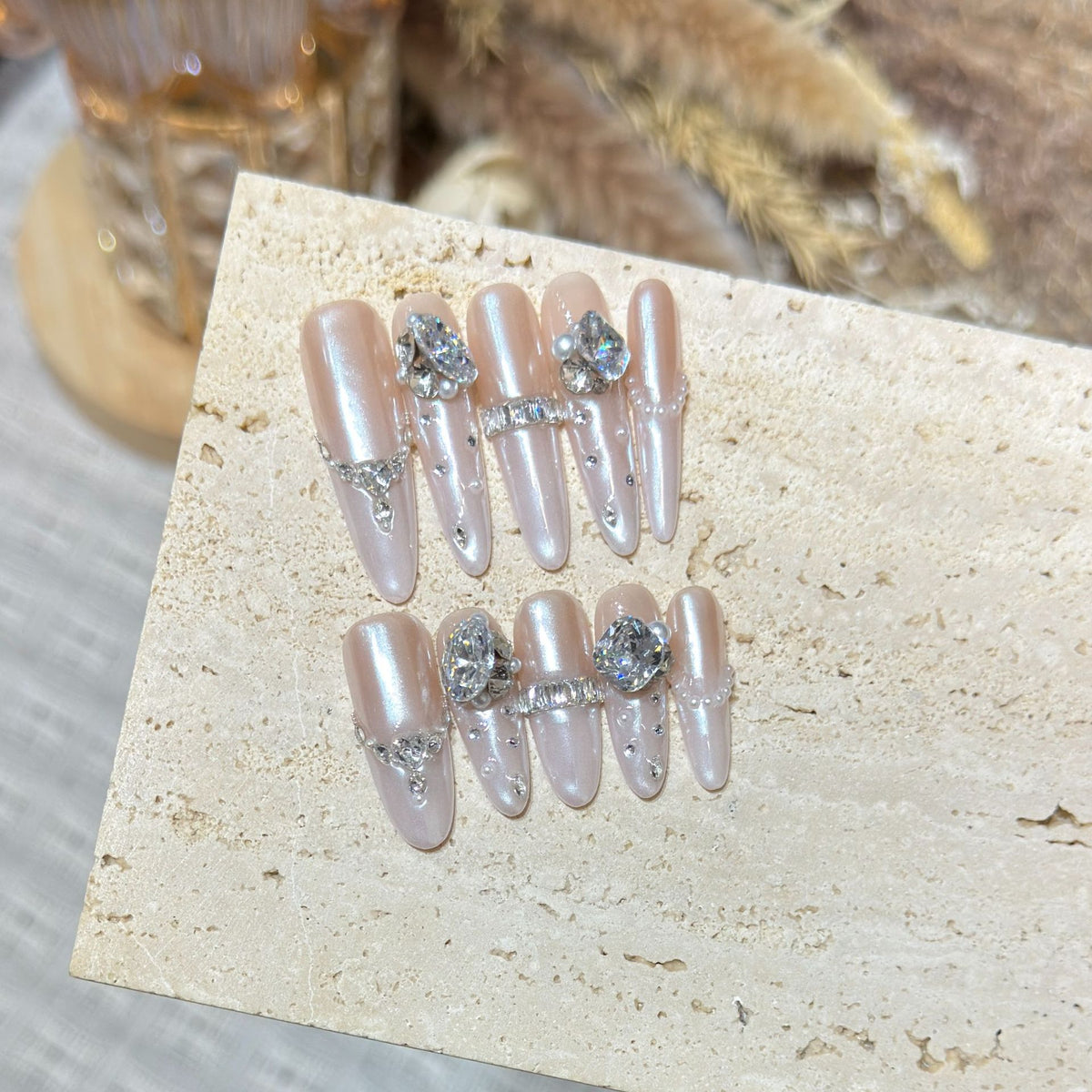 Decorative Stiletto Nail Tips Set with Gemstone Accents Acalora