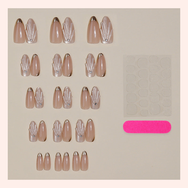 Elegant Press-On Nail Set with Decorative Metallic Tips Acalora