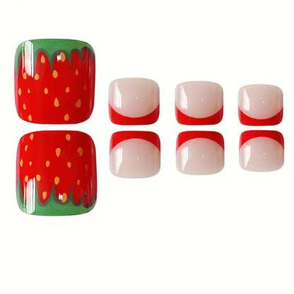 Decorative Strawberry Design Press-On Toenails Acalora