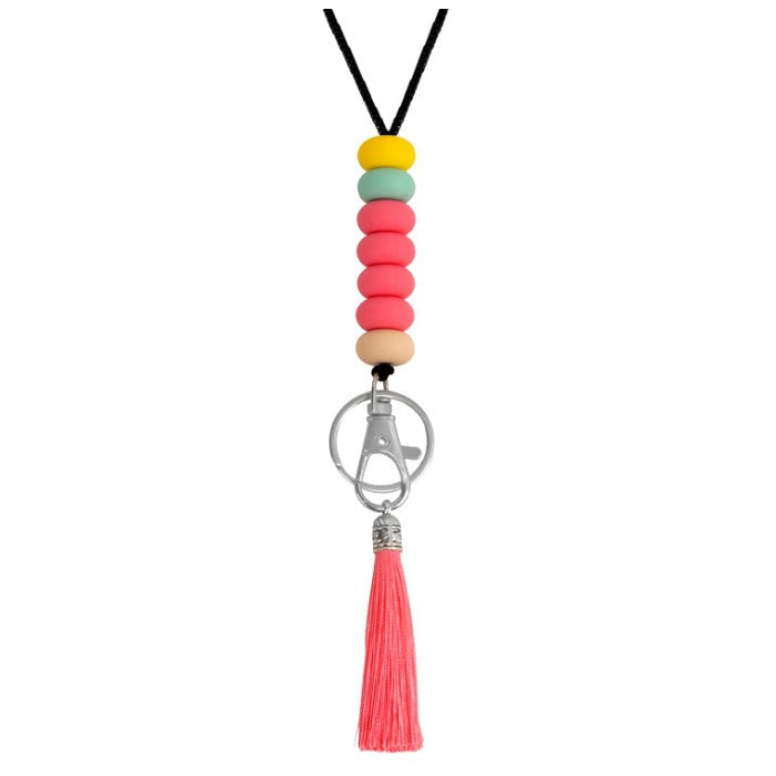Colorful Beaded Keychain Lanyard with Tassel Acalora