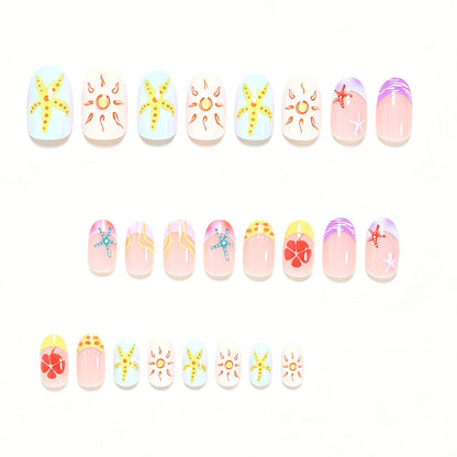 Artistic Summer-Themed Press-On Nail Art Acalora