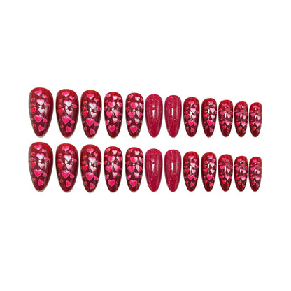 Artificial nails with heart design and gloss finish Acalora