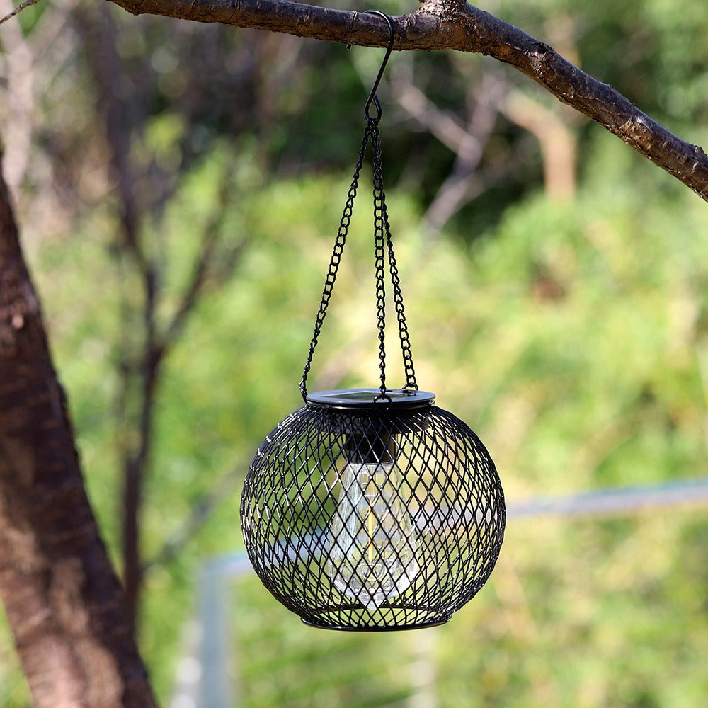 Solar Hanging Outdoor Lanterns with Vintage LED Bulb and Metal Housing, Waterproof Suspension Brehn
