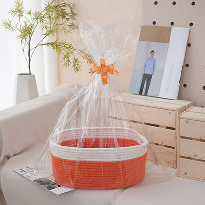 Natural storage basket with ribbons Acalora