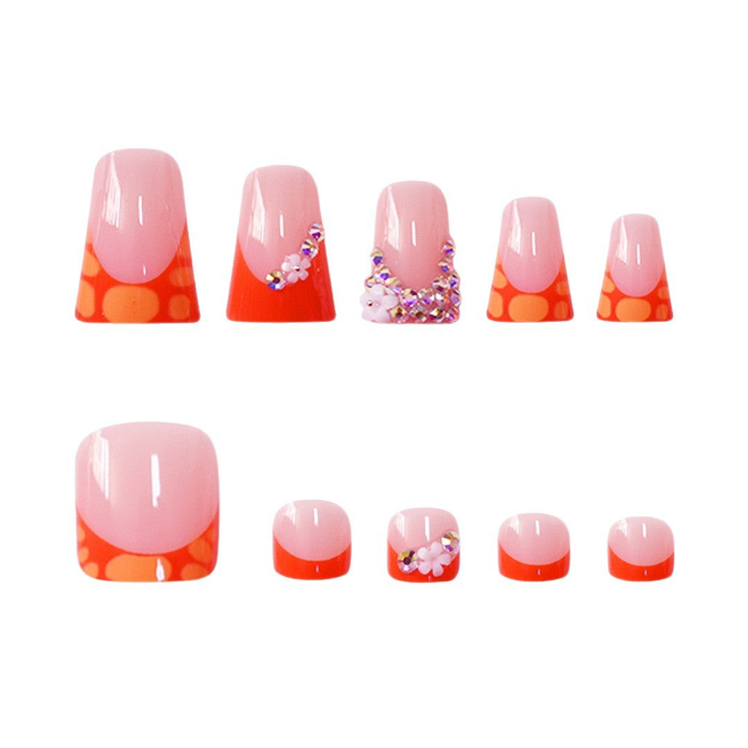 Decorative Press-On Nail Set with Vibrant Shapes and Gems Acalora