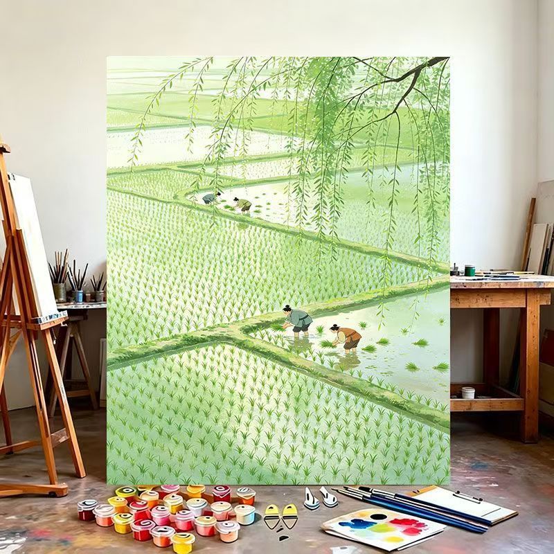 Rice Field Landscape Canvas Art