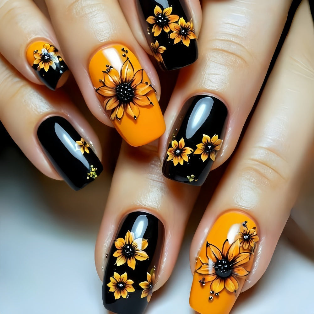 Artificial nails in floral design with sunflower motif Acalora