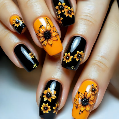 Artificial nails in floral design with sunflower motif Acalora
