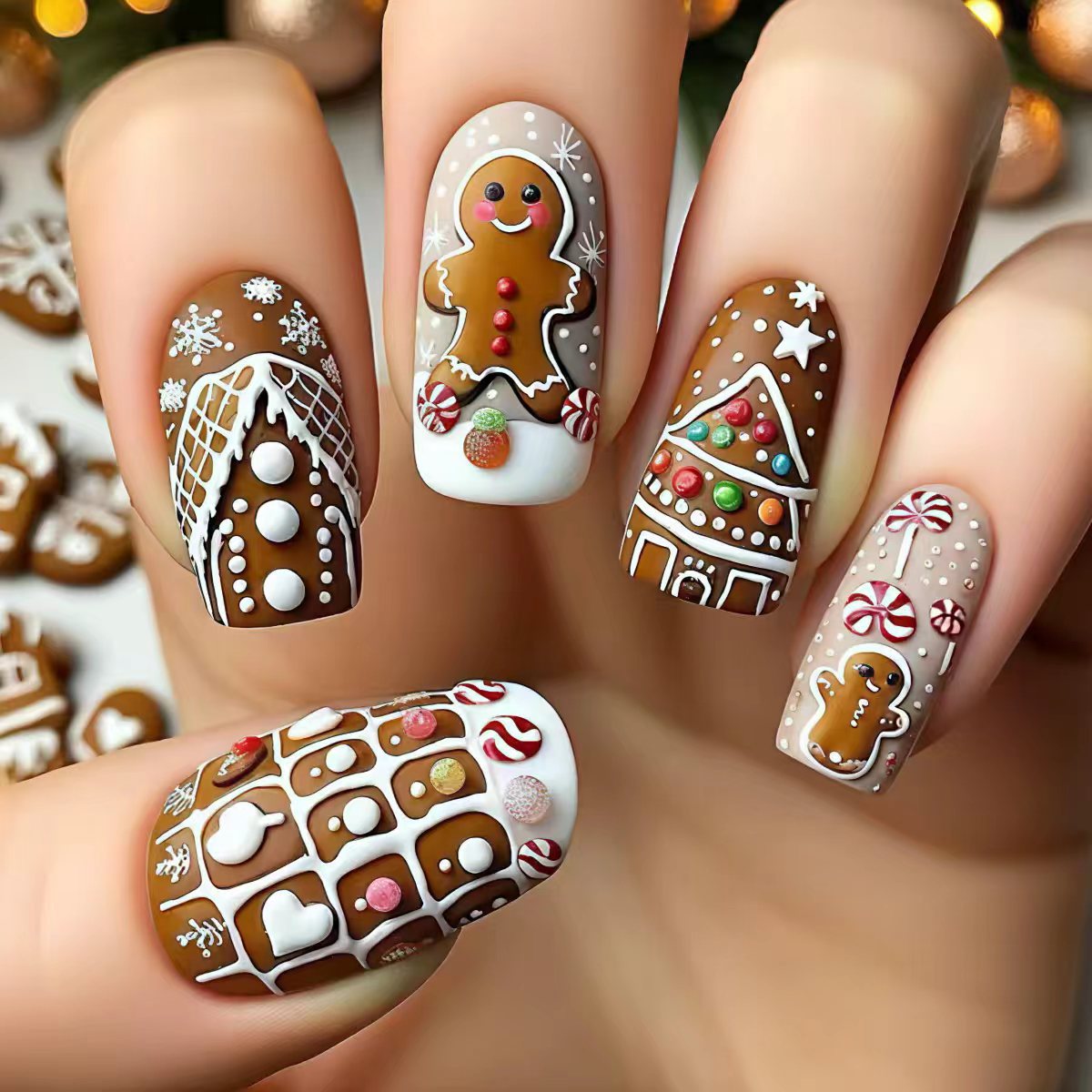 Gingerbread-Themed Nail Art Acalora