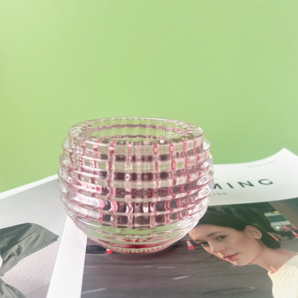 Round Ribbed Glass Votive Candle Holder for Tealights Acalora