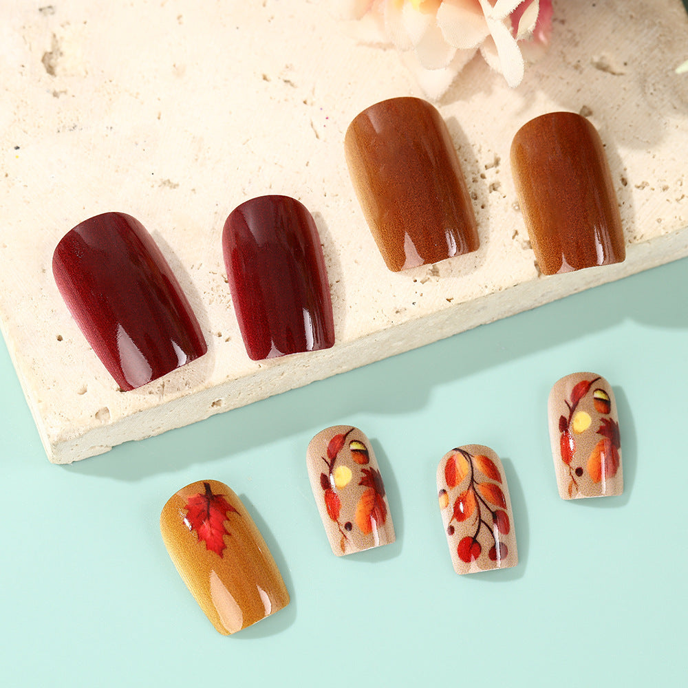 Artificial Nail Set with Natural Autumn Design Acalora