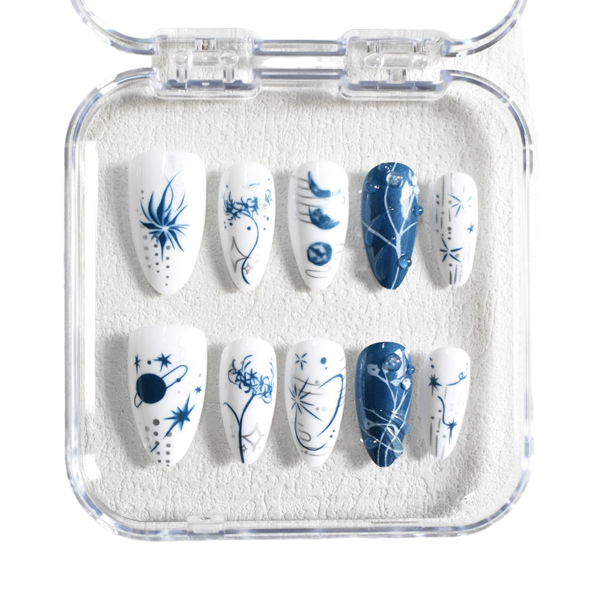 Artistic Long Stiletto Press-On Nails with Decorative Accents Acalora