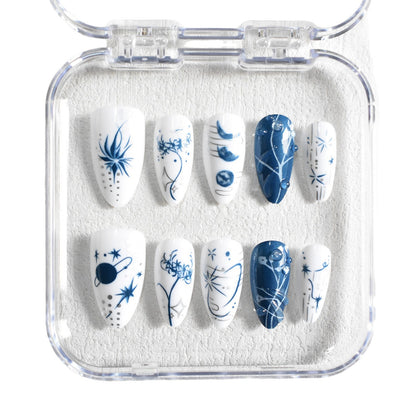 Artistic Long Stiletto Press-On Nails with Decorative Accents Acalora