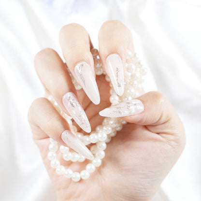 Elegant Floral Pointed Press-On Nail Set Acalora