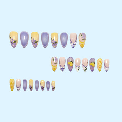 Artificial nails with creative lemon and lilac design Acalora