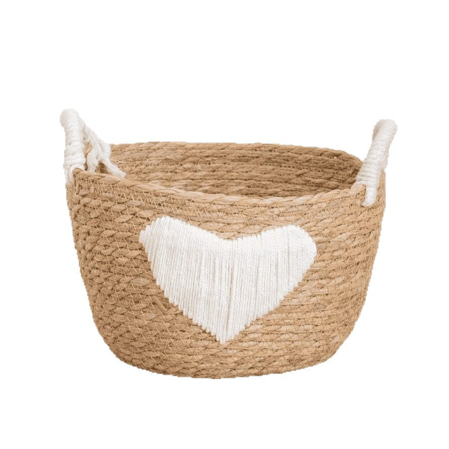 Handwoven storage basket with heart design Acalora