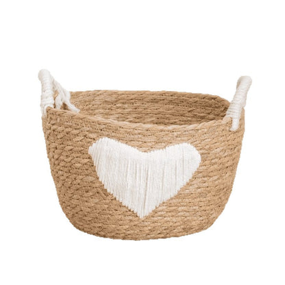 Handwoven storage basket with heart design Acalora