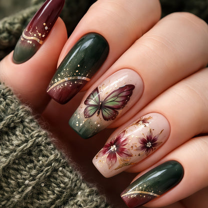 Artificial nails with elaborate butterfly and flower designs Acalora
