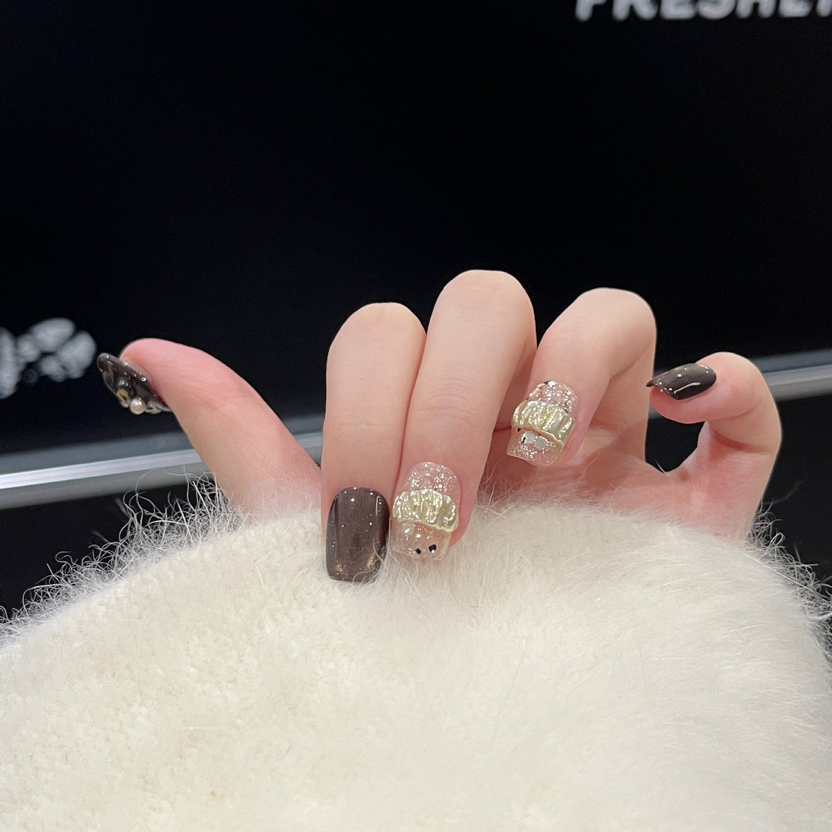 Decorative Press-On Nail Art Set with Chic Textured Accents Acalora