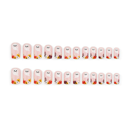 Artificial nails with ghost motif and flower accents Acalora