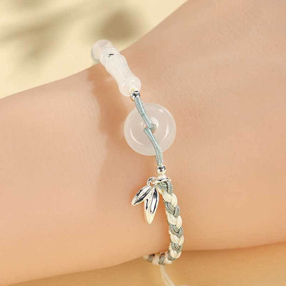 Adjustable Gemstone and Leaf Charm Bracelet Acalora