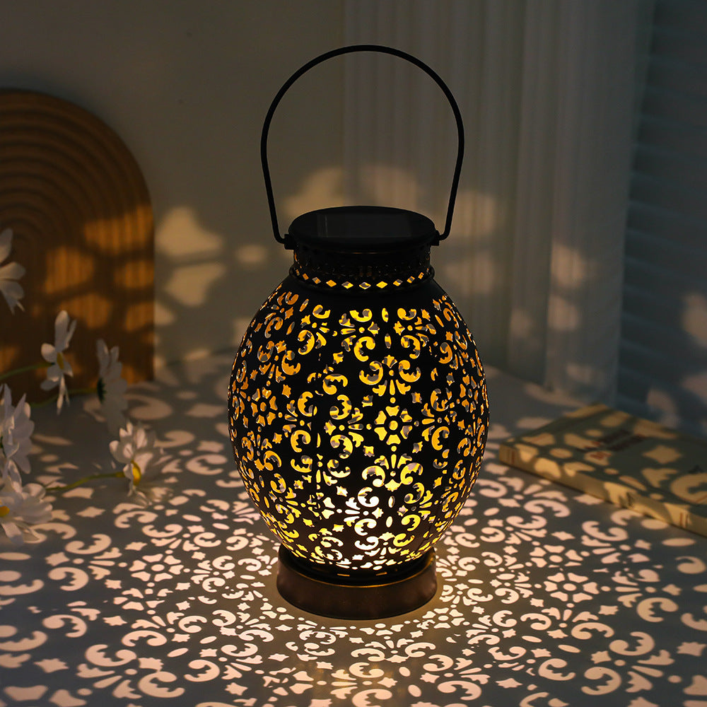 Moroccan-Style Cutwork Metal Candle Lantern with Hanging Handle Acalora