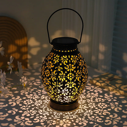 Moroccan-Style Cutwork Metal Candle Lantern with Hanging Handle Acalora