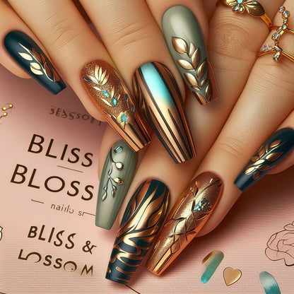 Creative artificial nails with elegant leaf design Acalora