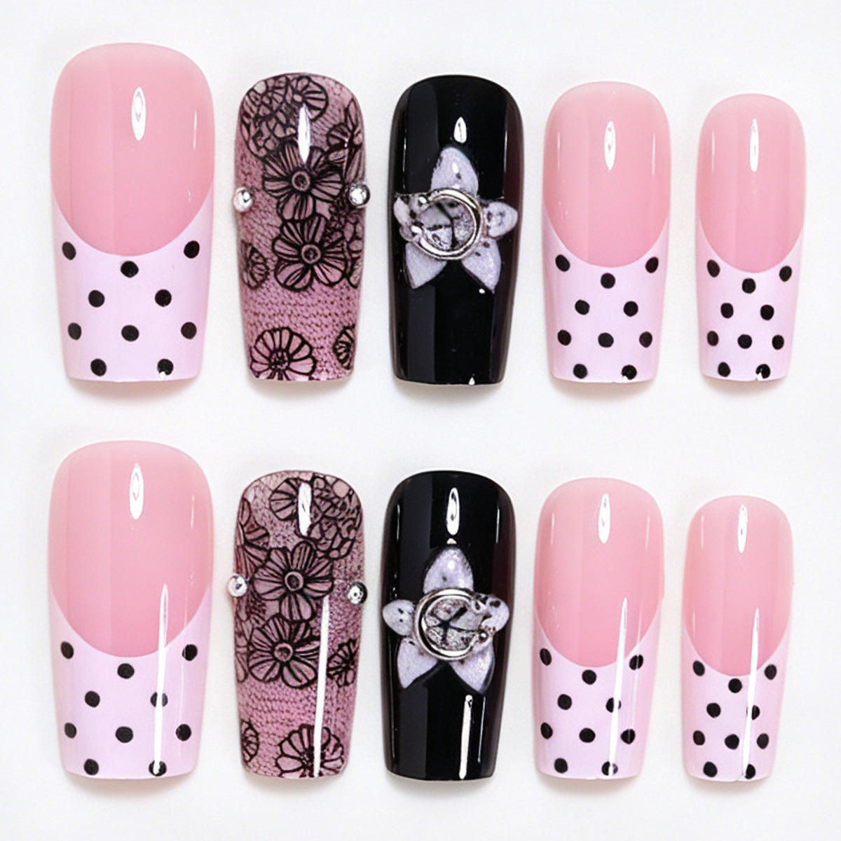 Floral Lace Design Press-On Nail Art Acalora