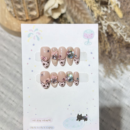 Decorative Press-On Nail Art Set with Heart and Gem Accents Acalora