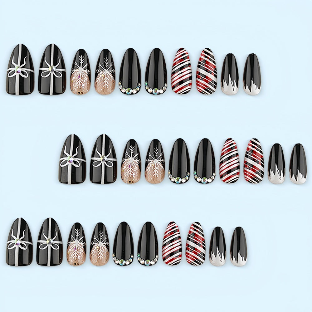 Artificial nail set with festive design and glitter accents Acalora