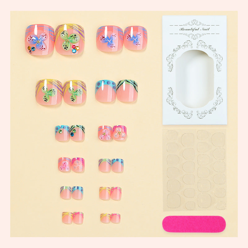 Decorative Press-On Nail Set with Elegant Butterfly Designs Acalora
