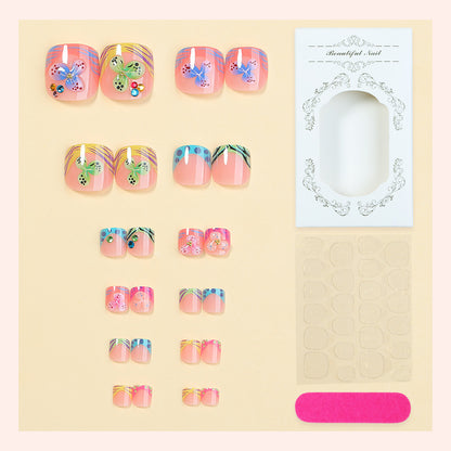 Decorative Press-On Nail Set with Elegant Butterfly Designs Acalora
