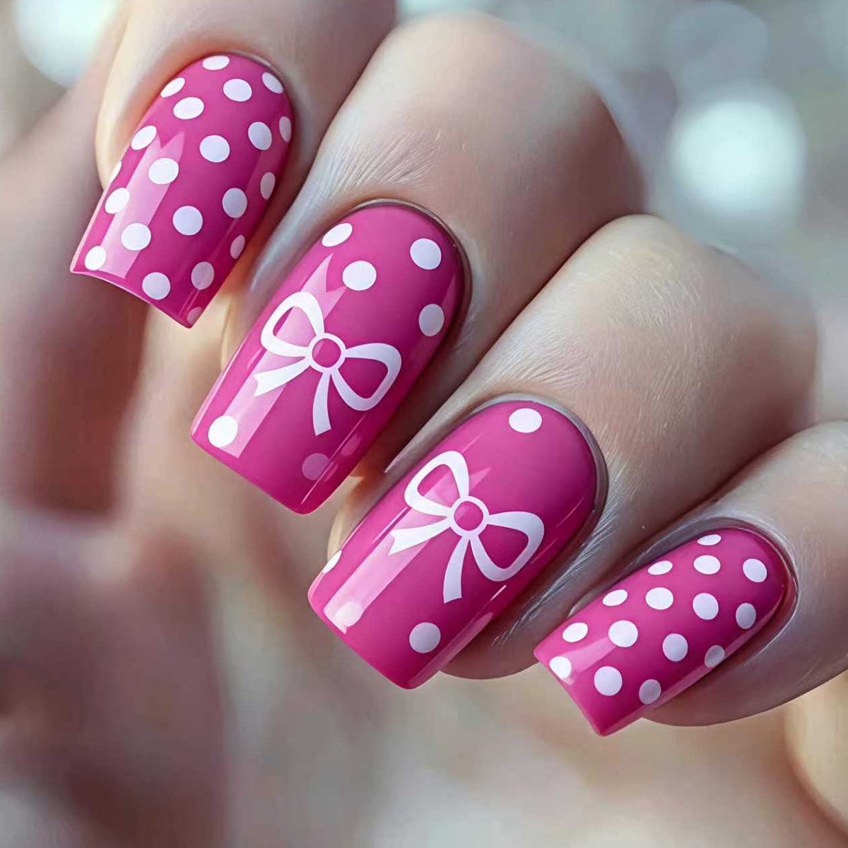 Stylish Polka Dot and Bow Nail Art Acalora