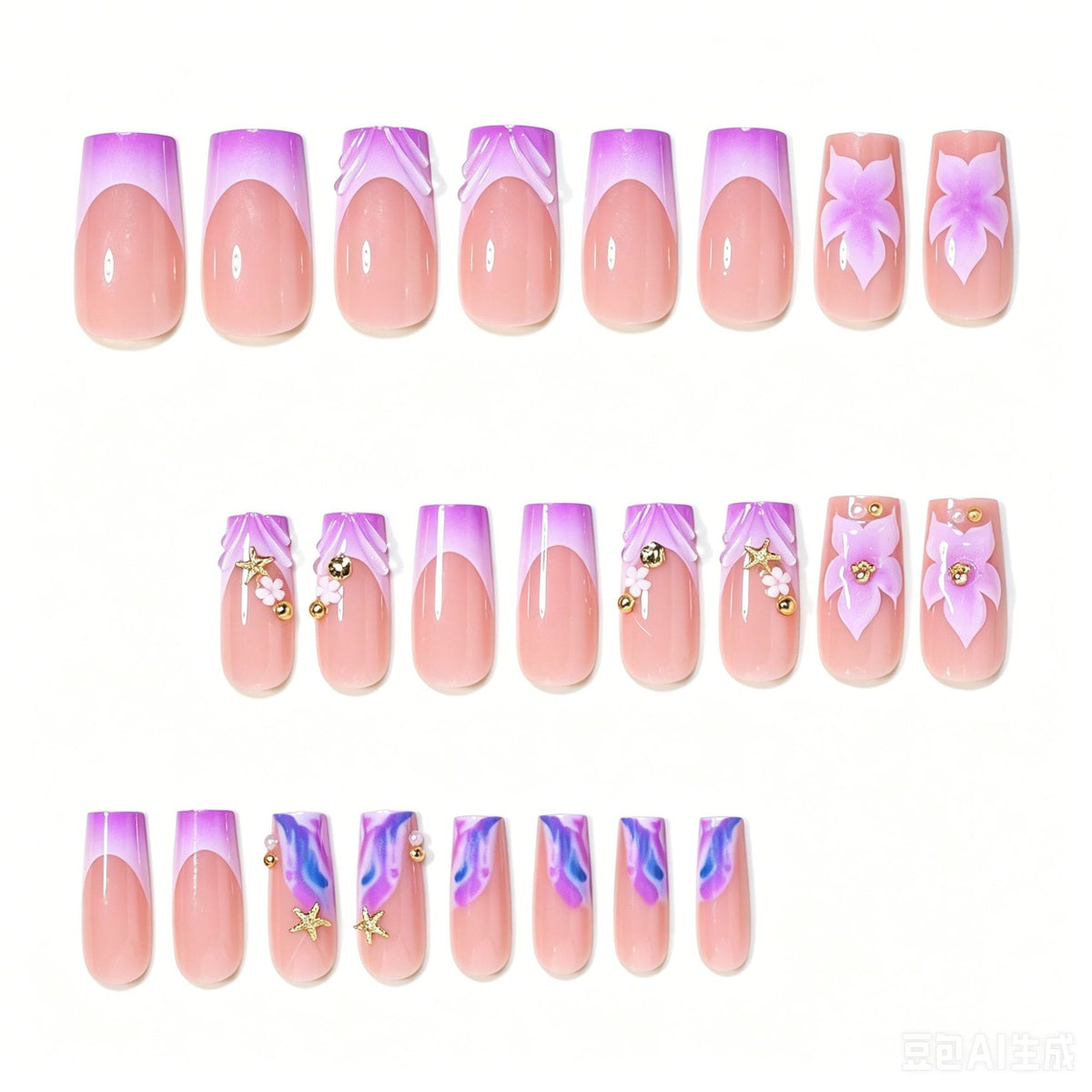 Decorative Floral Acrylic Nail Art Tips Acalora