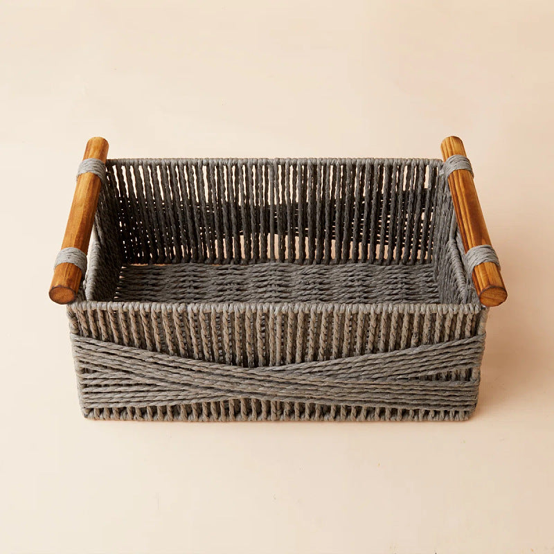 Handwoven Storage Basket with Wooden Handles Acalora