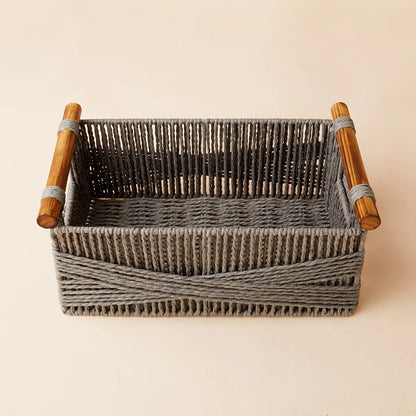 Handwoven Storage Basket with Wooden Handles Acalora