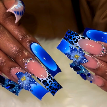 Decorative Press-On Nail Art with Floral and Leopard Designs Acalora