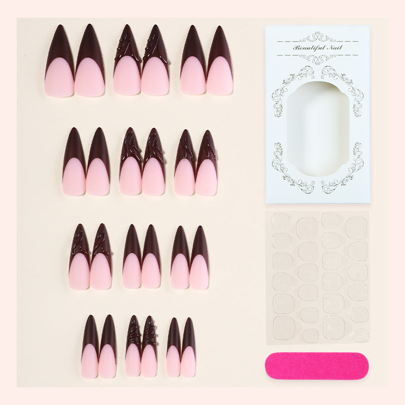 Elegant Stiletto Press-On Nail Set with Decorative Design Acalora