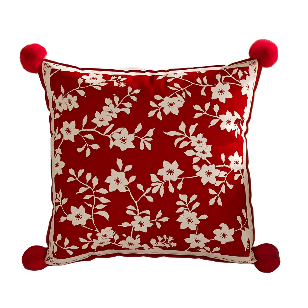 Decorative Floral Pom-Pom Throw Pillow