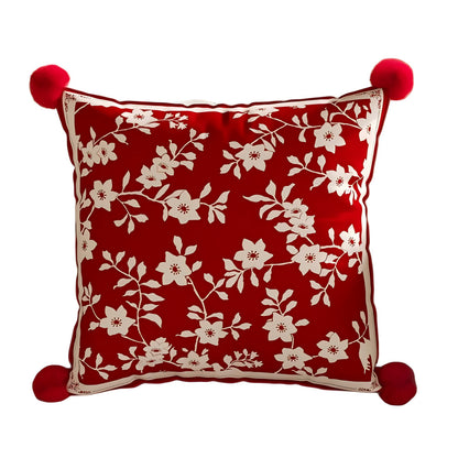 Decorative Floral Pom-Pom Throw Pillow